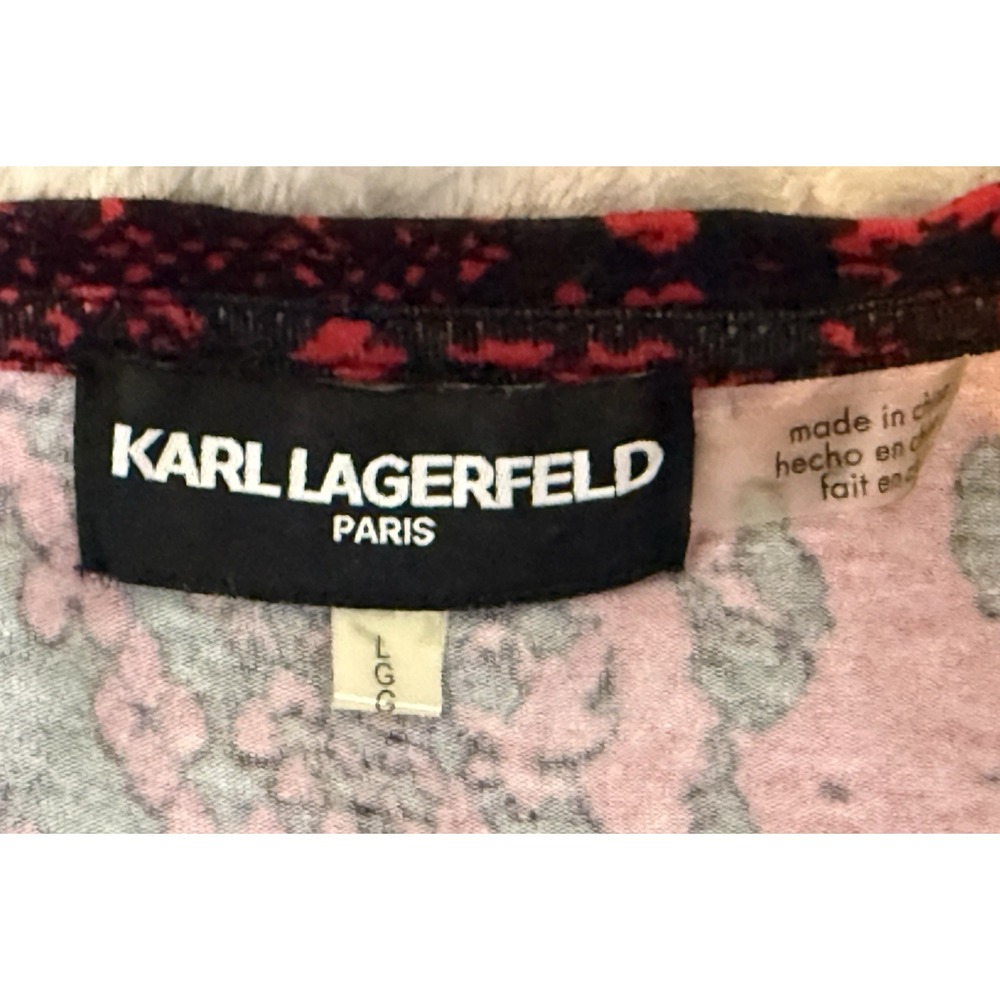 Karl Lagerfeld Paris Snake Print Top L Red Black Stretch Knit Chic - Picture 6 of 9